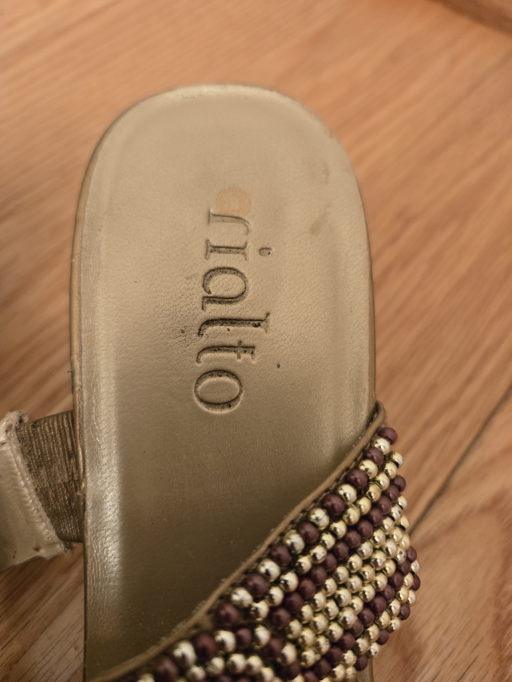 Rialto Gold Beaded Toe-Ring Slide Sandals with Amber Gems - Picture 2 of 5